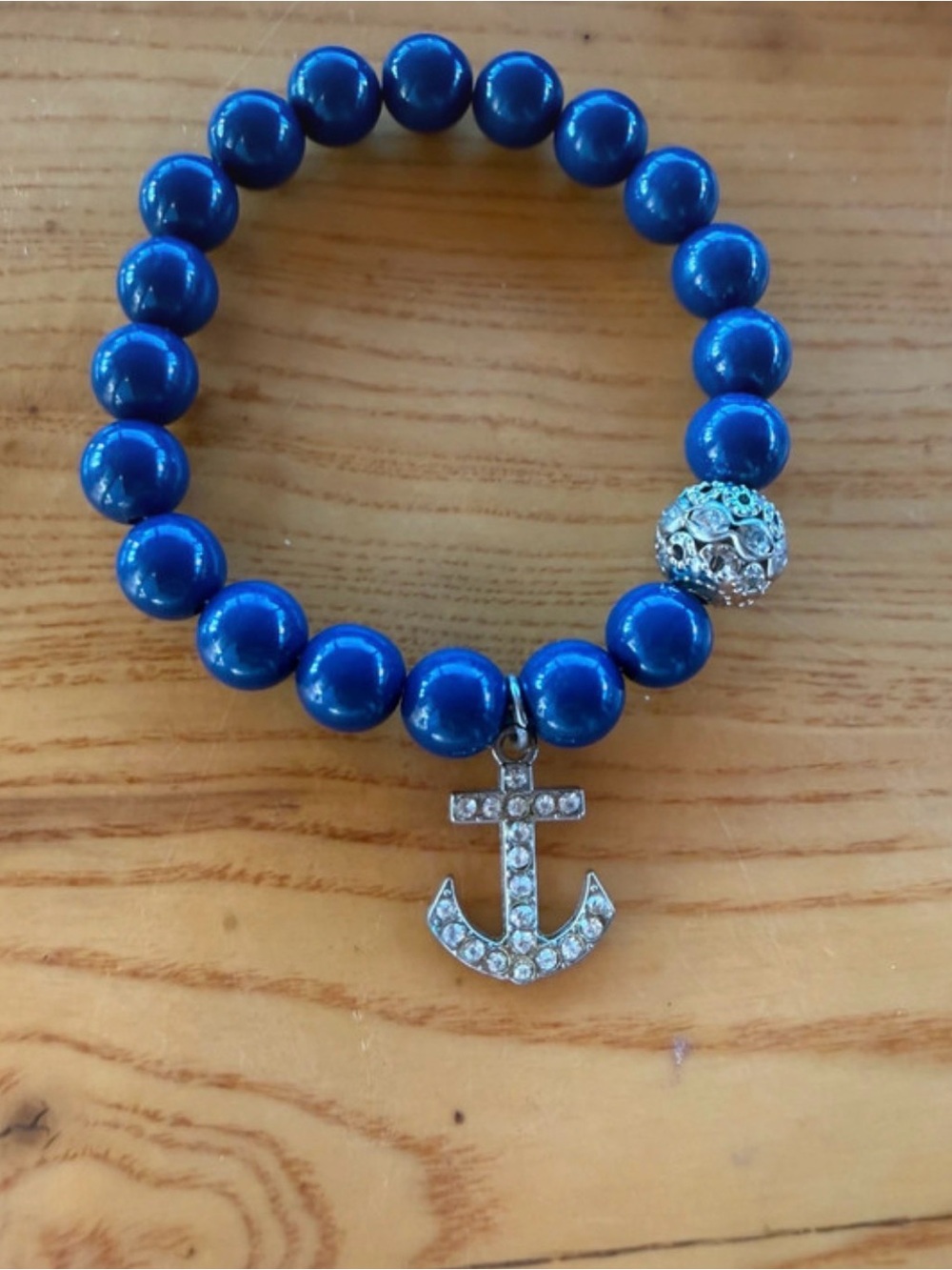 Blue nautical Beaded Bracelet with Anchor Charm